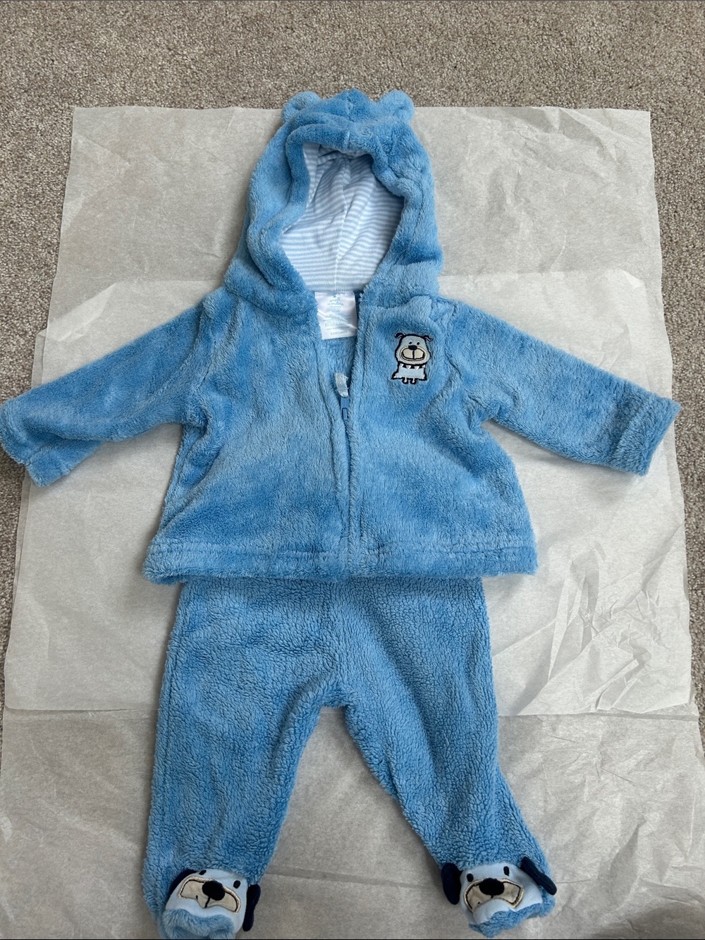 small wonders Plush Blue Bear Hooded Jacket and Pants Set